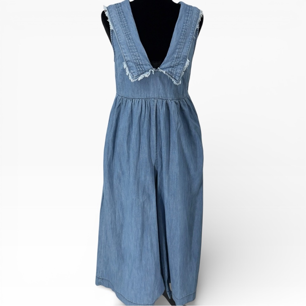 Free People Big Love Denim Wide Leg Jumpsuit Women’s Size Small Blue Denim